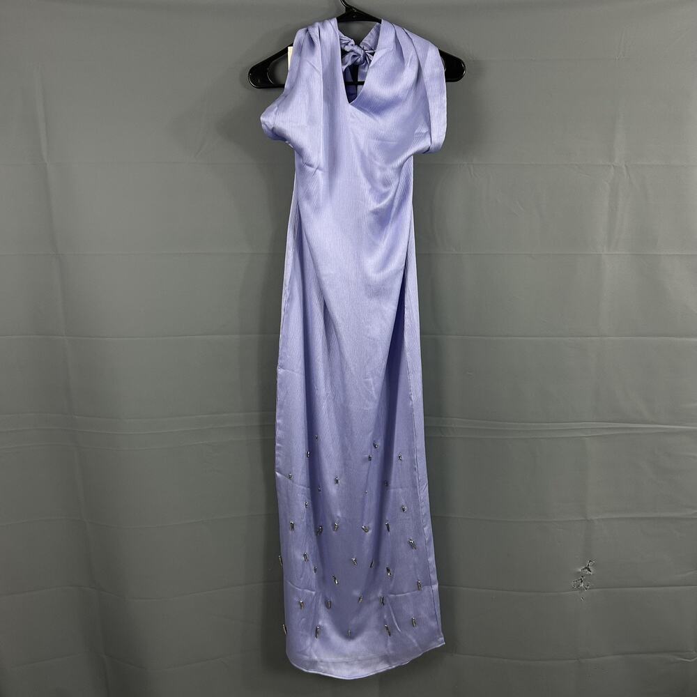 Baobab Dress Small Amorino Studded Lilac Blue Satin Halter Neck Summer Resort - Picture 5 of 16